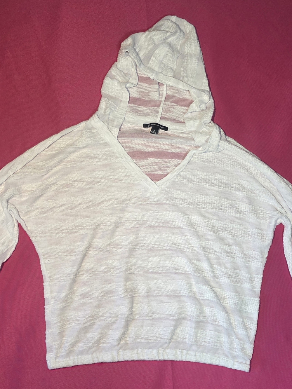 International Concepts White Hooded V-Neck Pullover